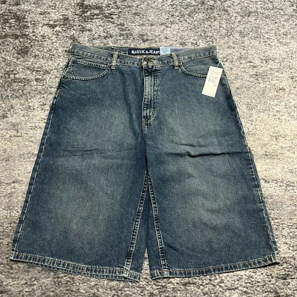 Vintage Nautica Shorts Size 34‎ Blue Baggy Denim Jorts Grunge Skater Y2K - NEW
